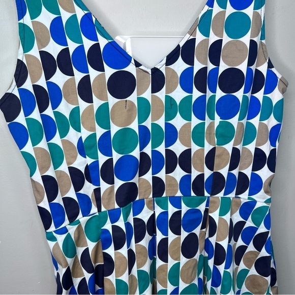 BANANA Republic Green Blue Polka Dot Pleated Sleeveless Dress Fit & Flare Size 4 - Picture 6 of 8